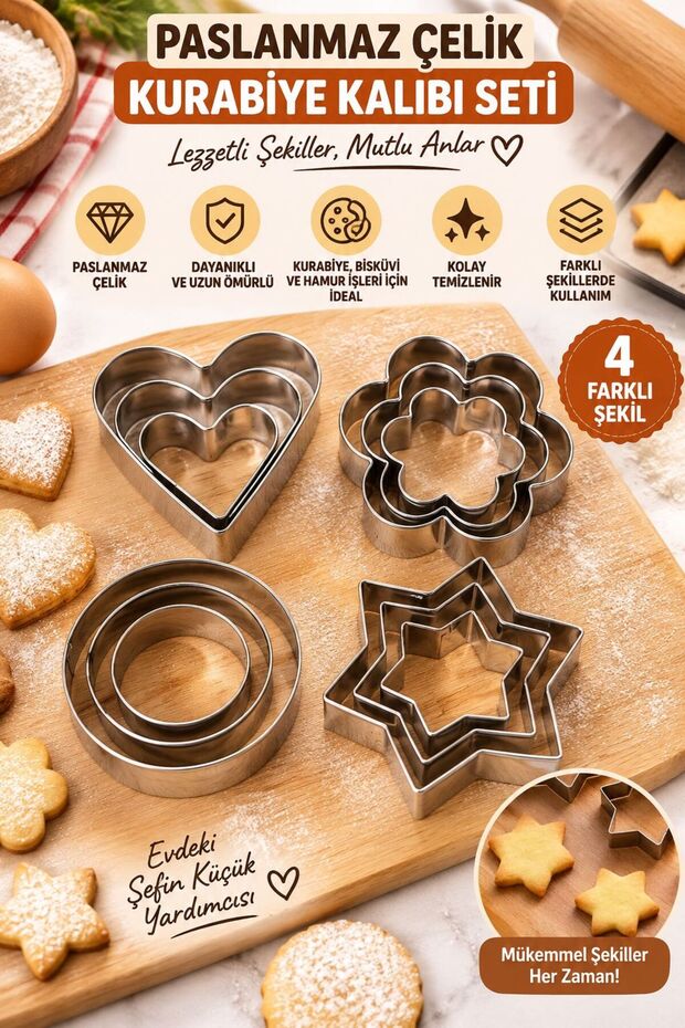 Set of 12 Stainless Steel Cookie Cookie Cake Cutting Molds
