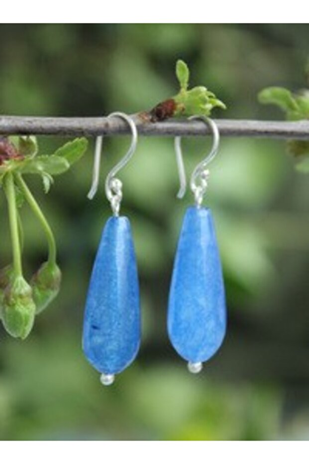 Jade Natural Stone (Gallanty) Silver Earrings - Blue -