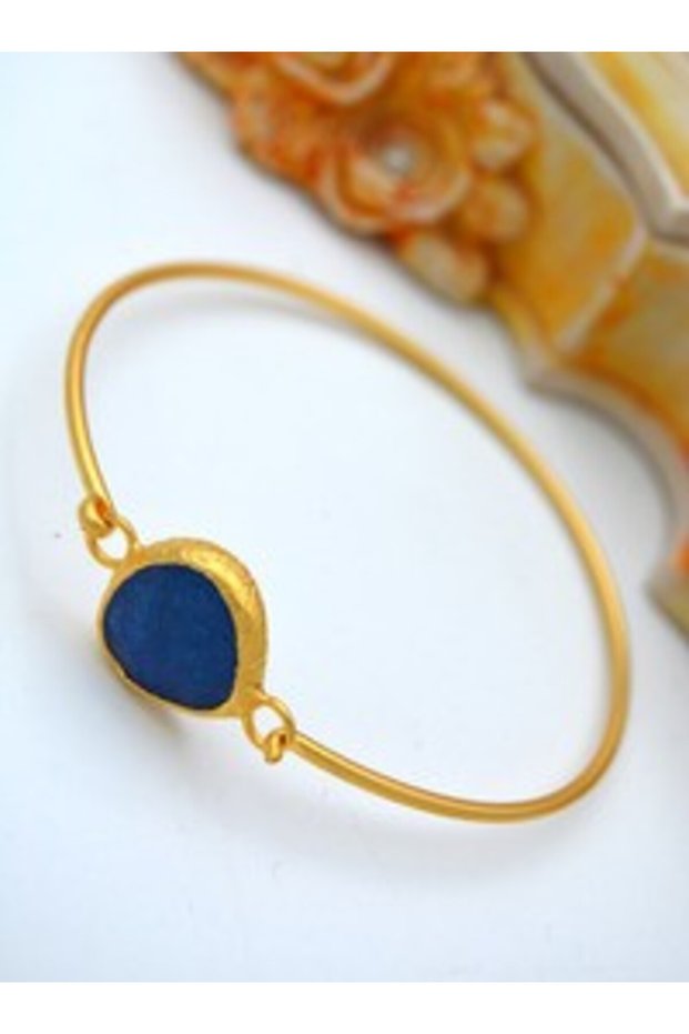 Blue Quartz Stone 22K Gold Plated Bracelet - Gold Color -