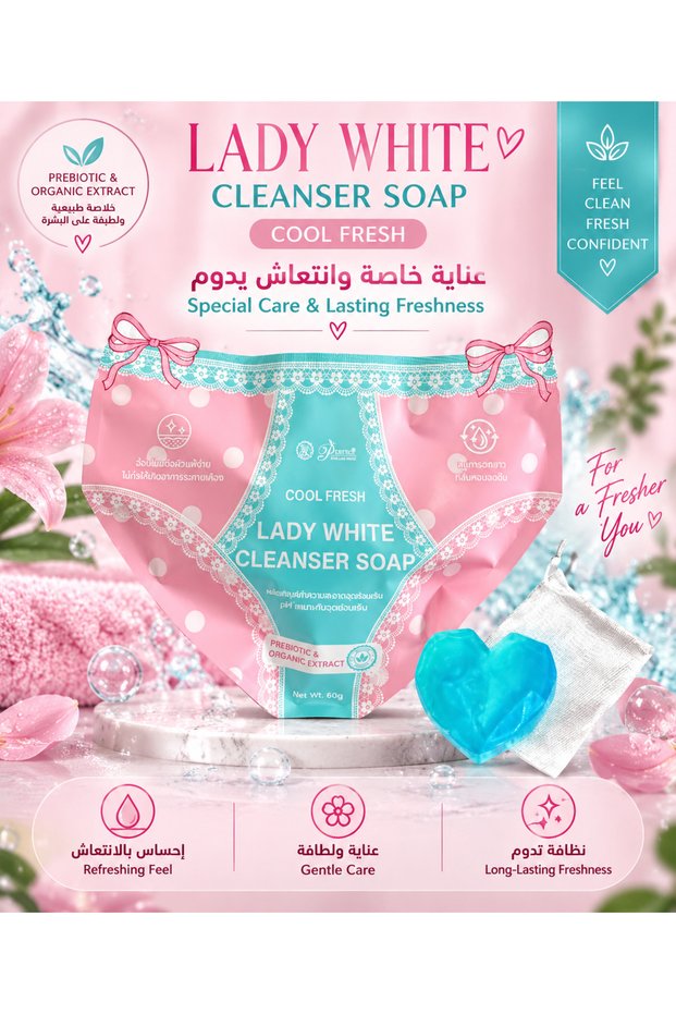 Lady White Cool Fresh Cleanser Soap - Daily Care Cleansing Soap for Bikini Area and External Sensitive Areas