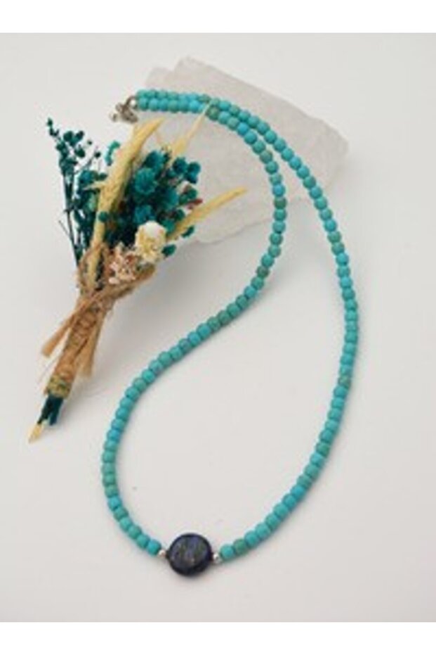Lapis Lazuli and Turquoise t Lock Healing Necklace - Turquoise -