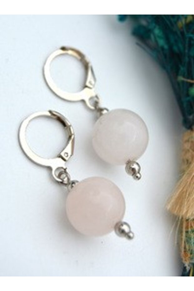 Pink Quartz Earrings - Silver Color -