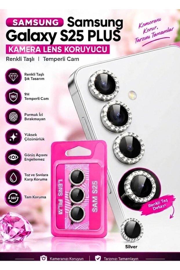 Galaxy S25 Plus Lens Protector Diamond Bright Appearance Easy to Install Durable and Unbreakable-Silver