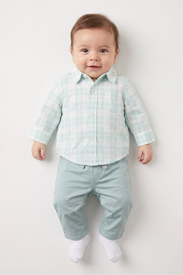 Toddlers Boy 2 Pcs Checkered Long Sleeve Shirt And Bottom Set, Multicolor