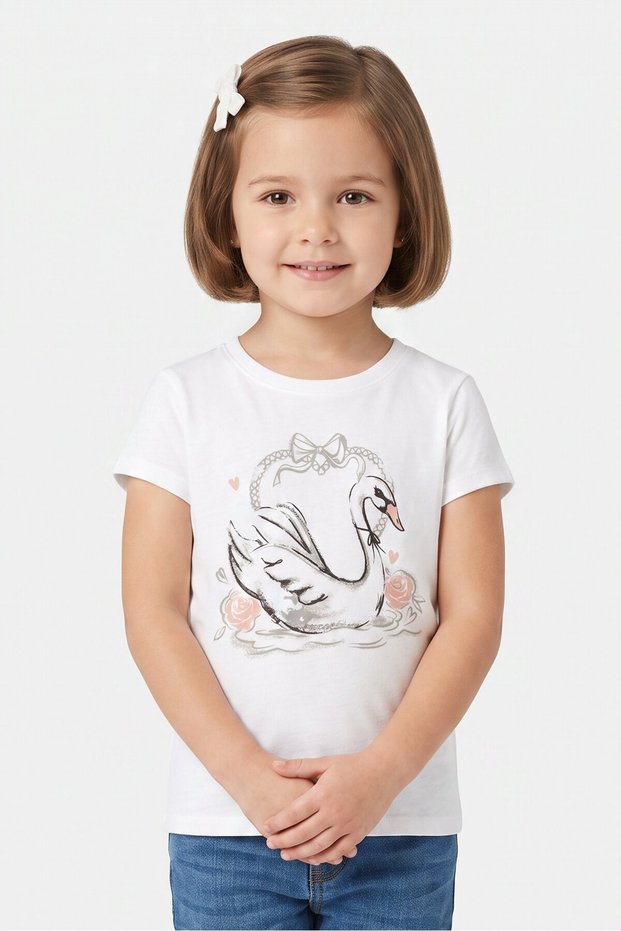 Kids Girl Graphic Print Short Sleeve Top, White