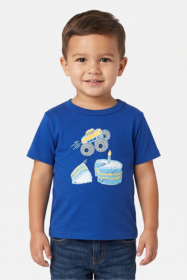 Toddlers Boy Graphic Print Short Sleeve T-Shirts, Blue