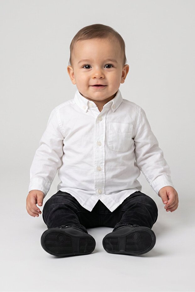 Baby Boys Plain Long Sleeve Shirt, White
