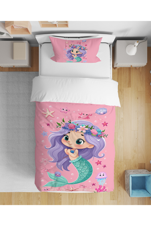 Mermaid Patterned 3D Digital Printed Single Duvet Cover Set Without Sheets for Girls Sleeping Set