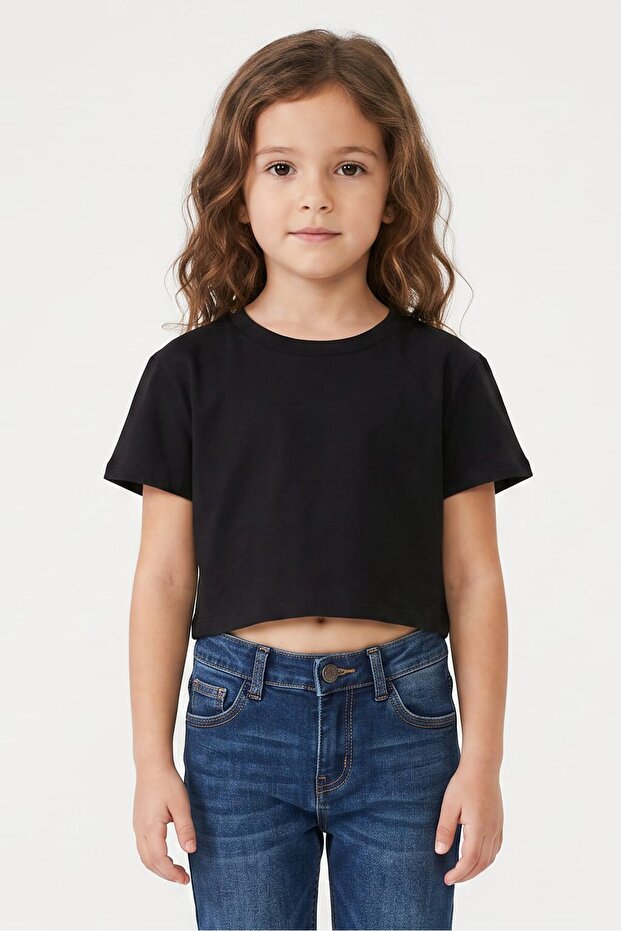 Kids Girl Plain Short Sleeve Top, Black