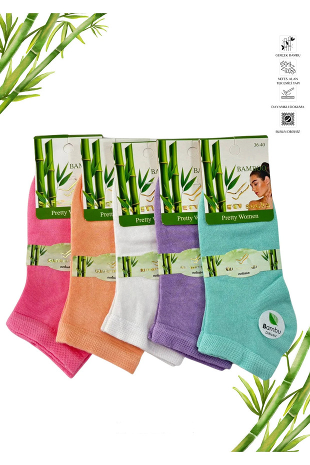 5-Piece Women's Bamboo Colored Premium Booties Socks