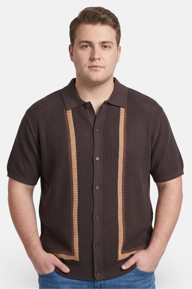 Men Relaxed Fit Textured Short Sleeve Shirt, Dark Brown