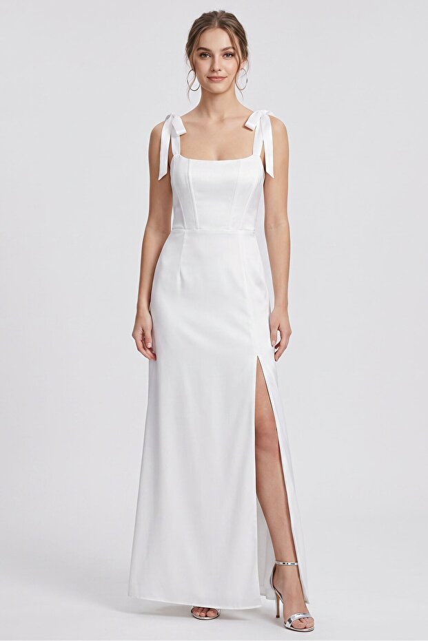 Women Plain Midi Dress, White