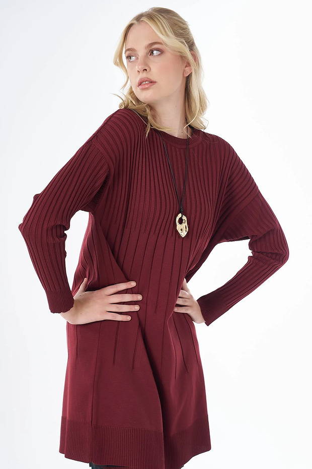 Ribbed Knitwear Tunic Claret Red