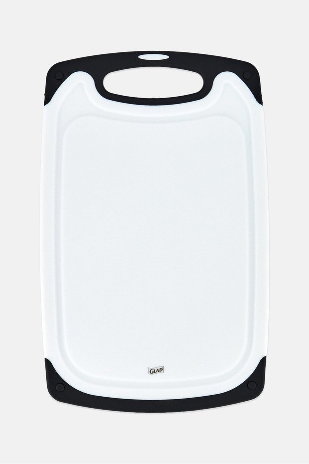 Reversible Plastic Cutting Board With Catch Groove In Large Size, White