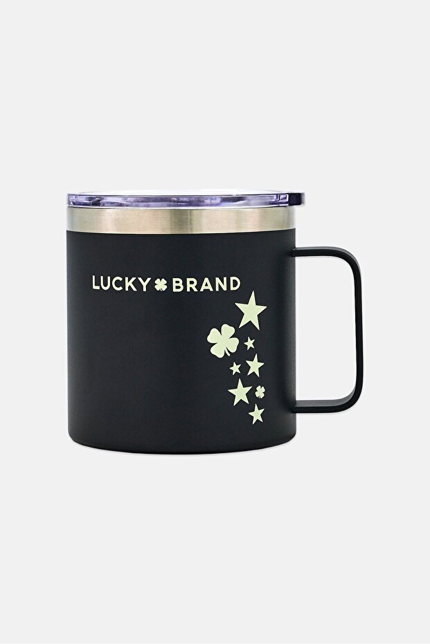 Double Wall Insulated Stainless Steel Brand Logo Coffee Mug With Lid 414 ml, Black