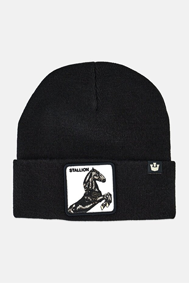 Men Night Marie Stallion Beanie Hats, Black