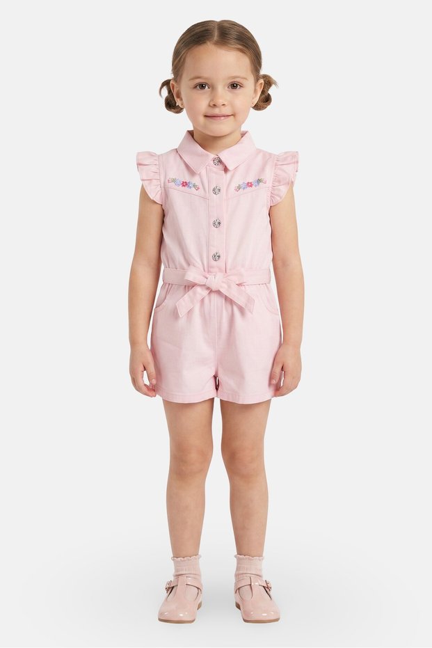 Toddlers Girl 2 Pcs Embroidered Playsuit, Multicolor