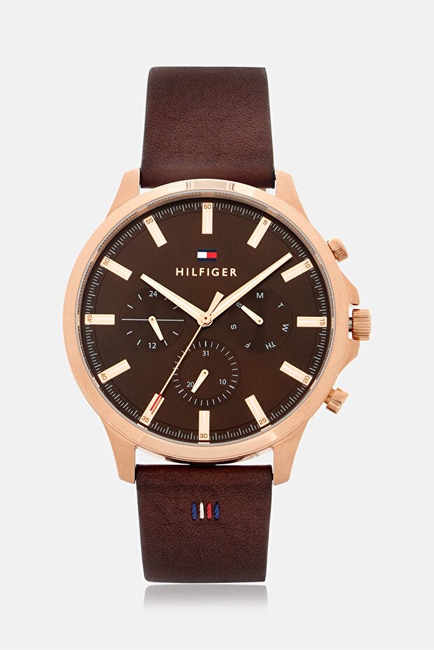 Men 1710497 Leather Watch, 44mm, Brown