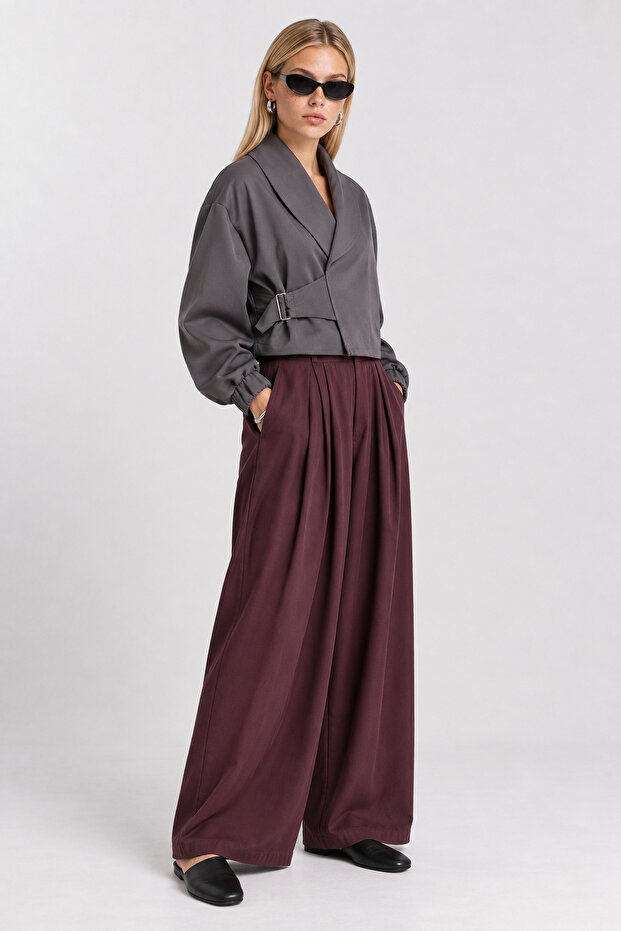 Belt Detailed Double-Breasted Trench Coat Lgx0021 Gray