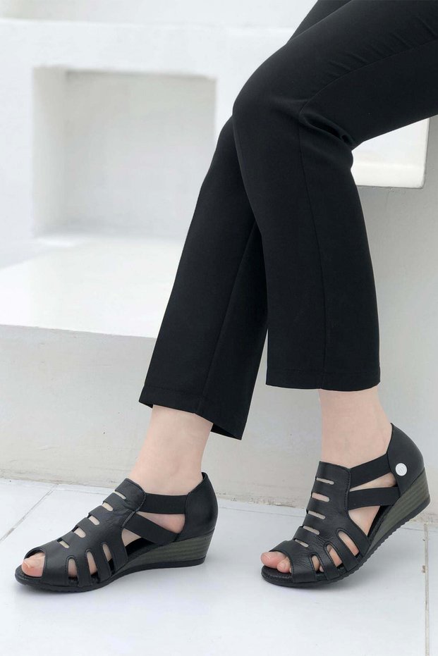 2855 Black Genuine Leather Women's Sandals