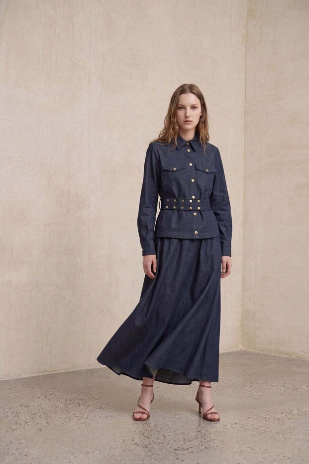 Staple Detailed Denim Skirt Set