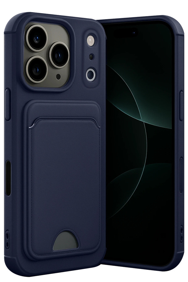 Spt-Gld Newface iPhone 17 Pro Kelvin Silicone with Business Card Holder (94219) - Navy Blue