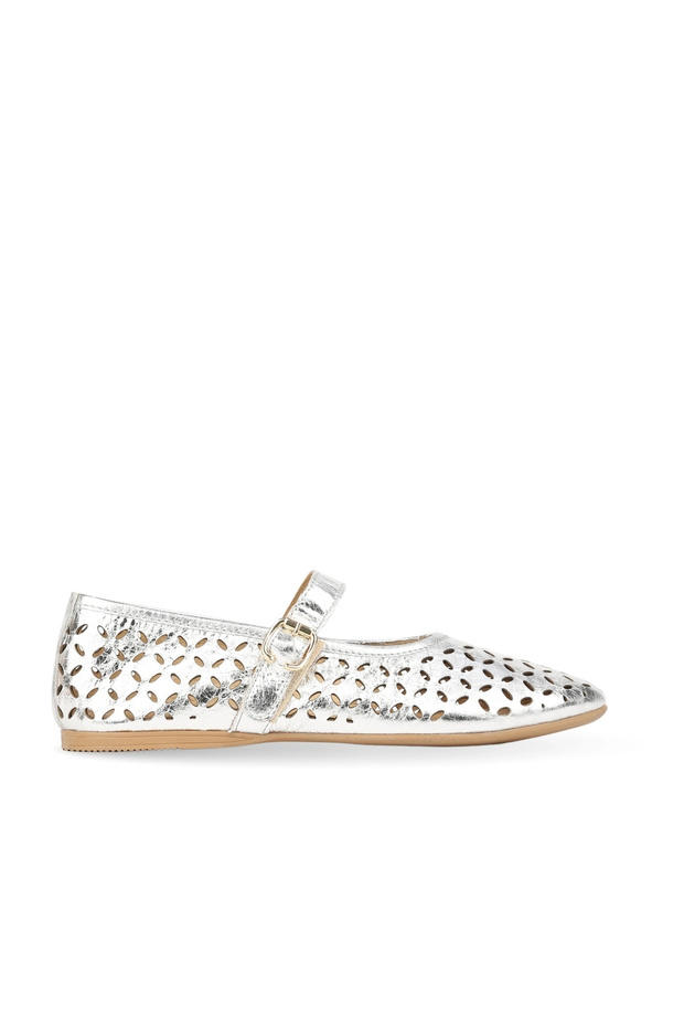 Silver Shiny Leather Women's Flat Ballerinas