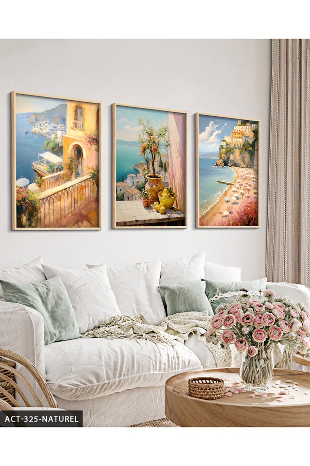 Sea View Balconies 3 Piece Wooden Framed Painting Act