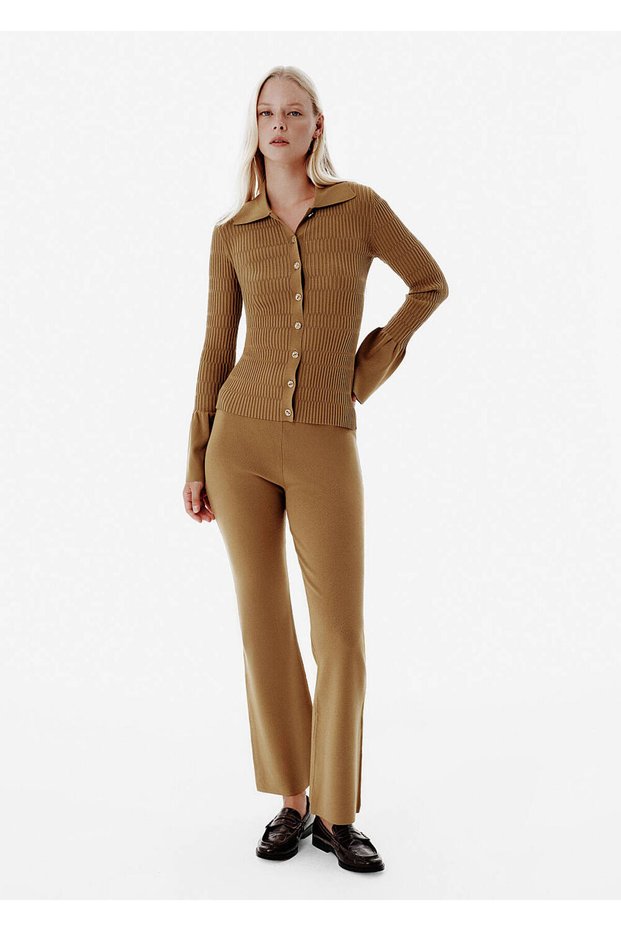 High Waist Spanish Flare Green Knitwear Trousers