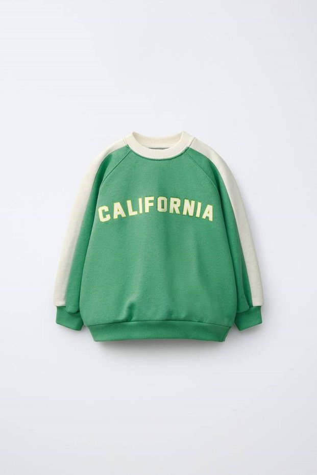 Children's California Printed Crew Neck Sweatshirt – Color Blocked Long Sleeve Unisex Model