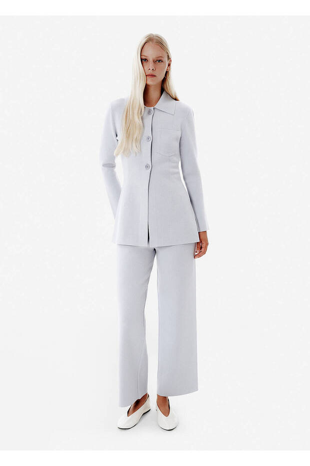 High Waist Wide Leg Blue Knitwear Trousers