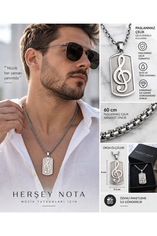 316L Stainless Steel Left Hand Key Tag Men's Necklace – 60 cm Albanian Chain