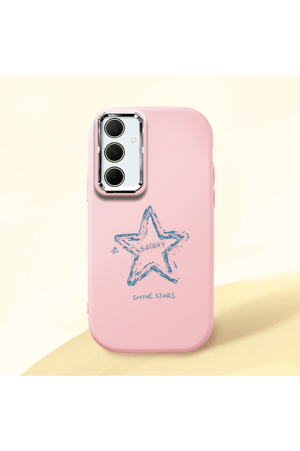 Samsung Galaxy A35 Compatible Shock-Absorbing Camera Protected Pink Silicone Case Star Pattern