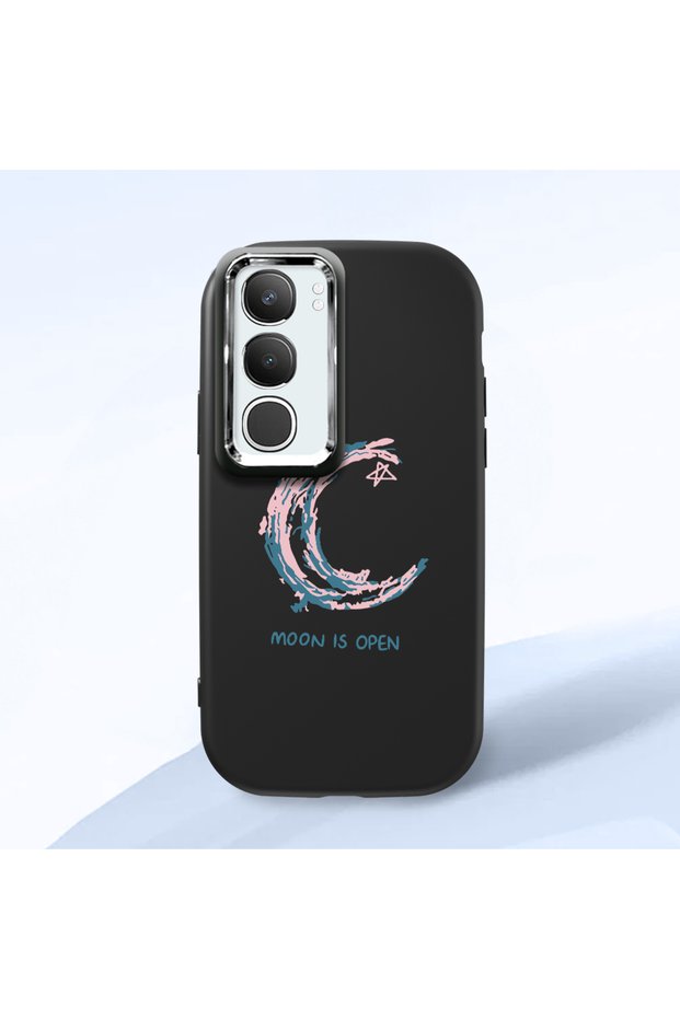 Vivo Y19S 4G/Y19S Pro Compatible Shock-Absorbent Camera Protected Black Silicone Case Moon and Star Pattern