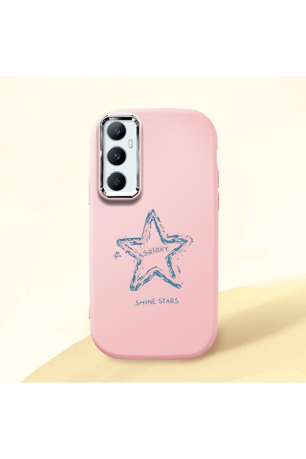 Realme C65 4g Compatible Shock-Absorbing Camera Protected Pink Silicone Case Star Pattern