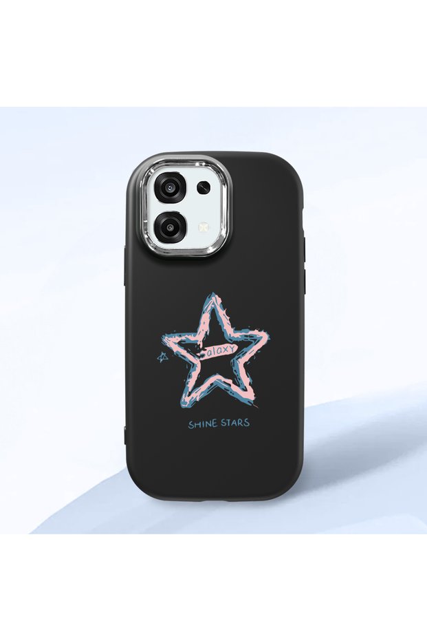 Oppo F31 Compatible Shock-Absorbing Camera Protected Black Silicone Case Star Pattern