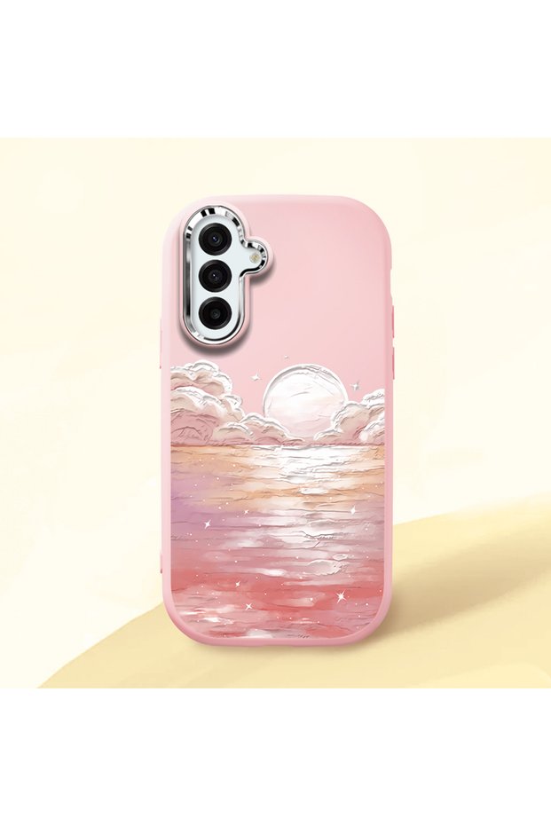 Pink Silicone Case Compatible with Samsung Galaxy A17 4G/5G Shock Absorbent Camera Protection Sun Rise at Sea