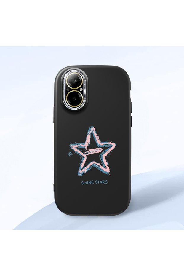 Realme C67 4g Compatible Shock-Absorbing Camera Protected Black Silicone Case Star Pattern