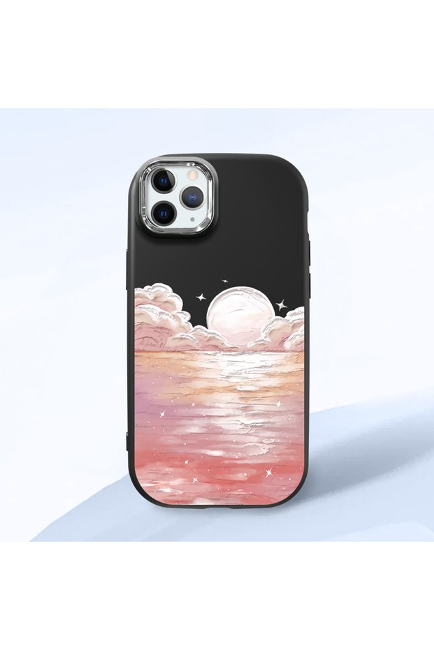 iPhone 11 Pro Compatible Shock-Absorbing Black Silicone Case with Camera Protection Sunrise at Sea