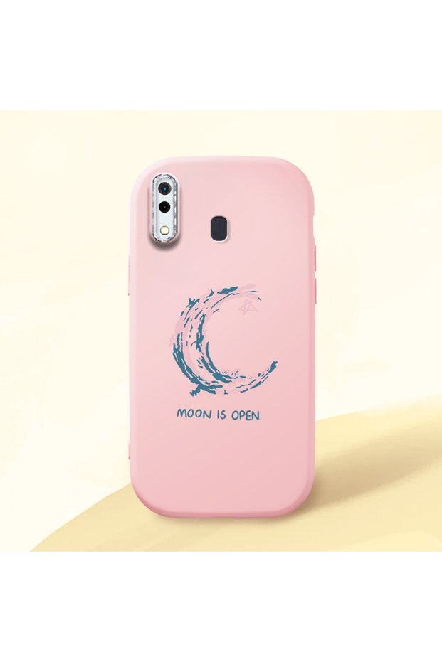 Samsung Galaxy A20 Compatible Shock-Absorbent Camera Protected Pink Silicone Case Moon and Star Pattern