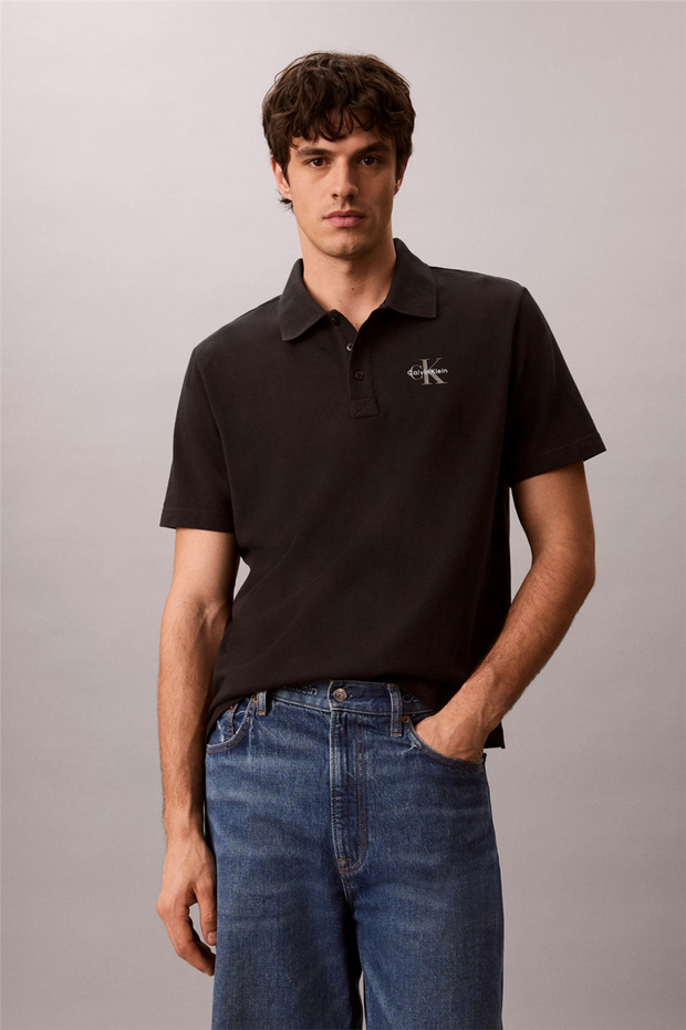Ss Easy Monologo Casual Pique Po Men's Polo Neck T-Shirt Black