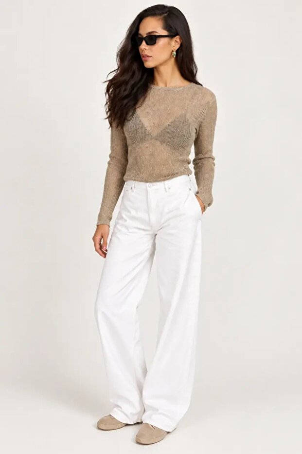 Women's Silvery Transparent Thin Knitwear Long Sleeve Blouse