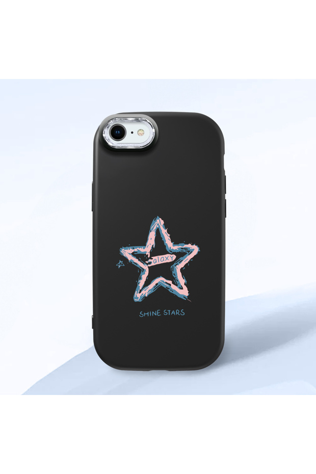 iPhone 7/8/Se 2020 2022 Compatible Shock-Absorbing Black Silicone Case with Camera Protection Star Pattern