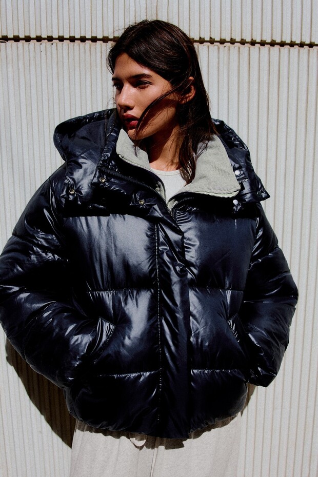 Oversize kapüşonlu şişme ceket