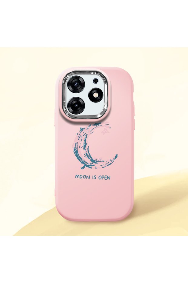 Tecno Spark 10 Pro(Ki7) Compatible Shock-Absorbent Camera Protected Pink Silicone Case Moon and Star Pattern