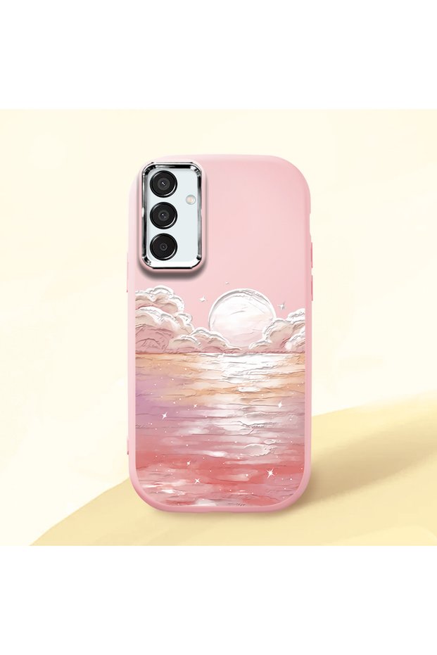Pink Silicone Case Compatible with Samsung Galaxy M15 Shock Absorbing Camera Protection Sea Sunrise