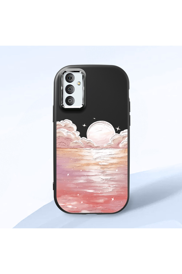 Samsung Galaxy M23/M13 Compatible Shock-Absorbent Camera Protected Black Silicone Case Sunrise at Sea