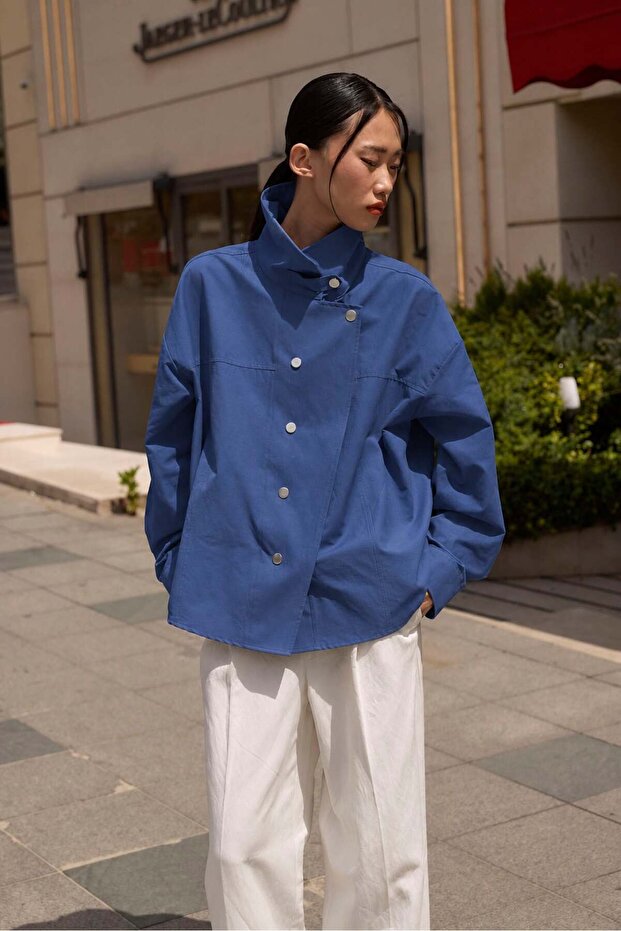 Oversize Shirt Jacket with Stitched Collar Per5131