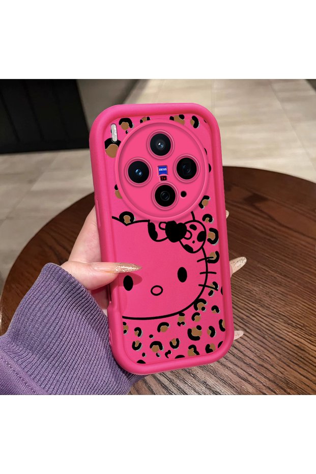 Vivo X300 Compatible Pink Red Silicone Leopard Pattern Kitty Case Shockproof Camera Protection