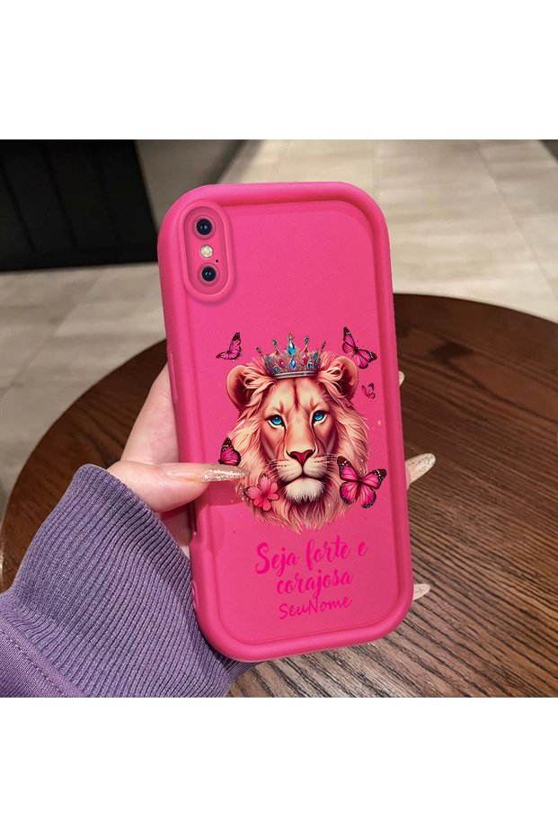 iPhone X/Xs Compatible Pink Red Silicone Lion King and Butterfly Pattern Case Shockproof Camera Protection